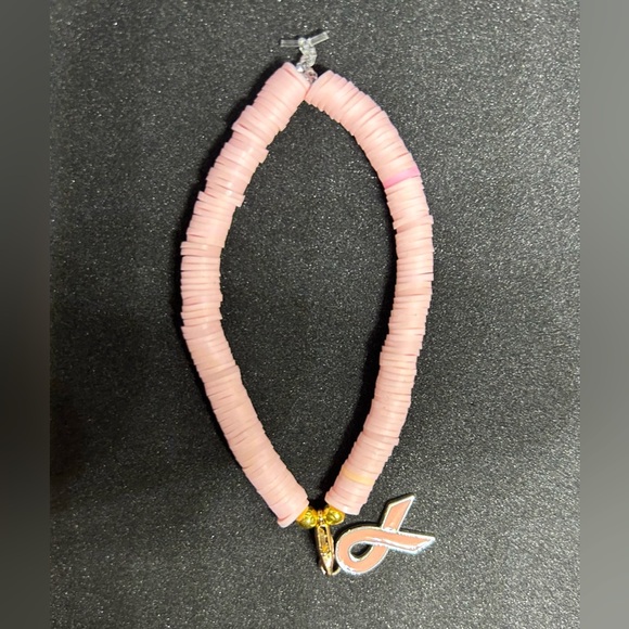 Light Pink Ribbon (Awareness) Heishi Charm Bracelet - Picture 6 of 7